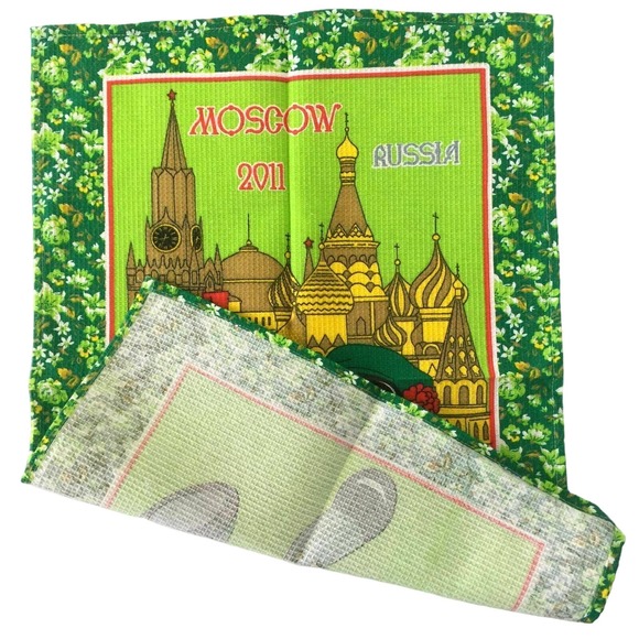 Kitchen Waffle Towel 300th Anniversary Moscow Souvenir Green Print Russia 2011 - Picture 3 of 4